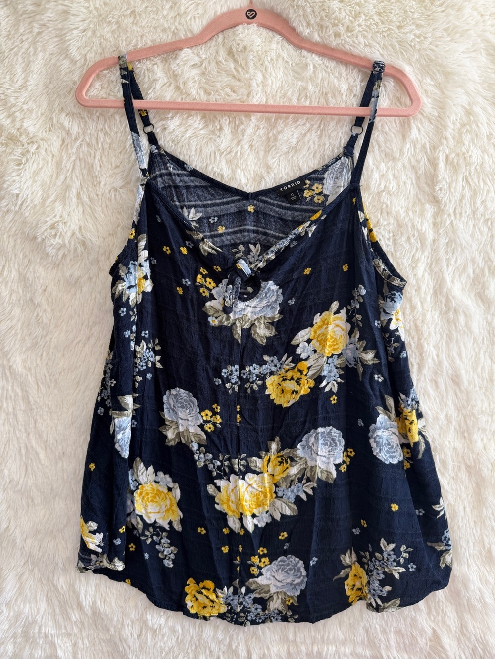 Torrid Womens Floral Spaghetti Strap Tank Top Size 0 Navy Cottagecore Tie Front